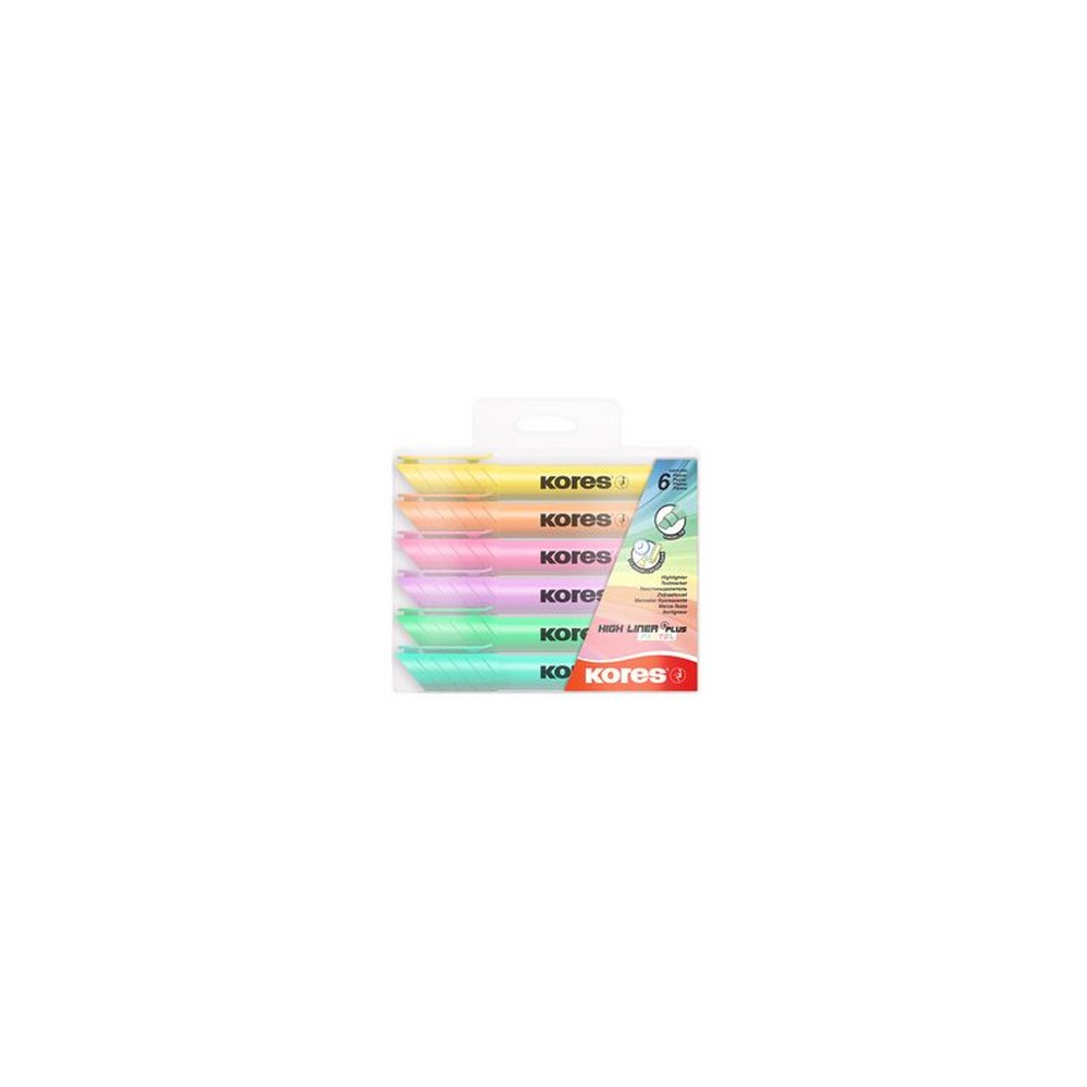 Kores Surligneur "HIGH LINER PLUS", couleurs pastel, étui 6