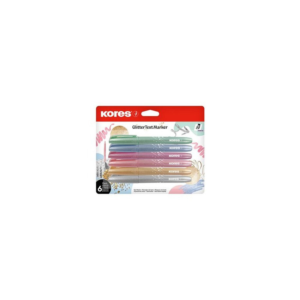 Kores Surligneur "Glitter", en forme de stylo, set de 6