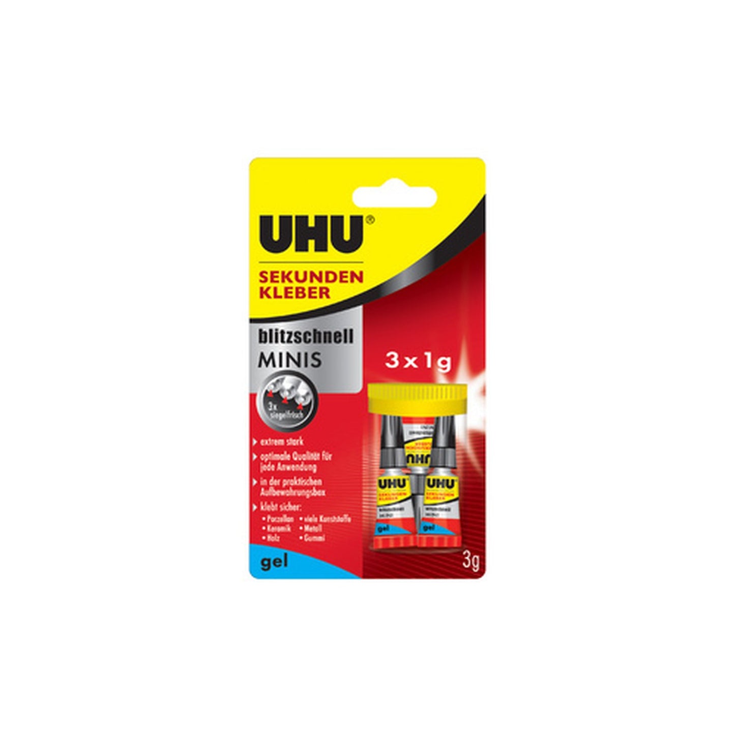 UHU Colle instantanée MINIS GEL, 3 tubes de 1 g