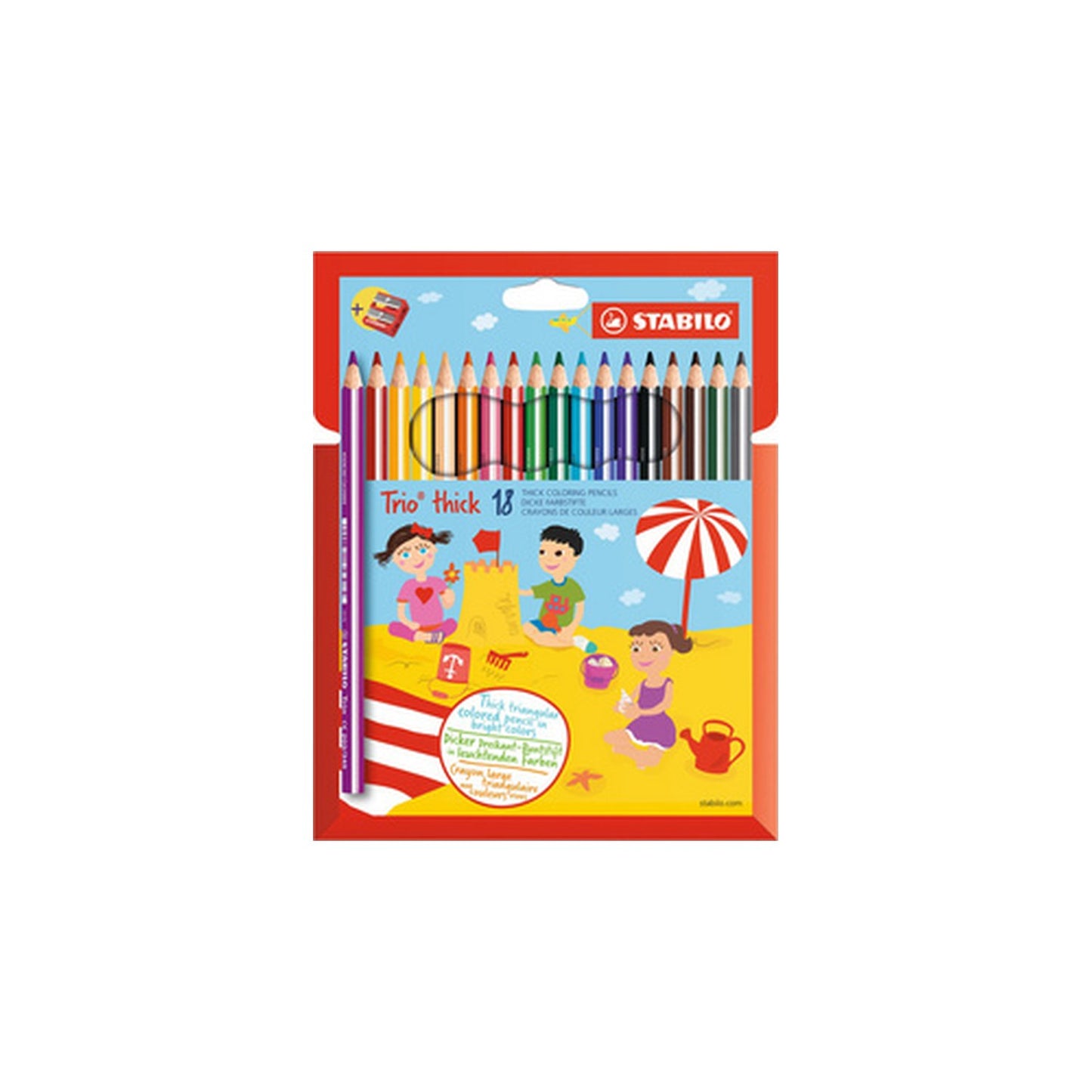 STABILO Crayon de couleur Trio long, corps large, étui de 18