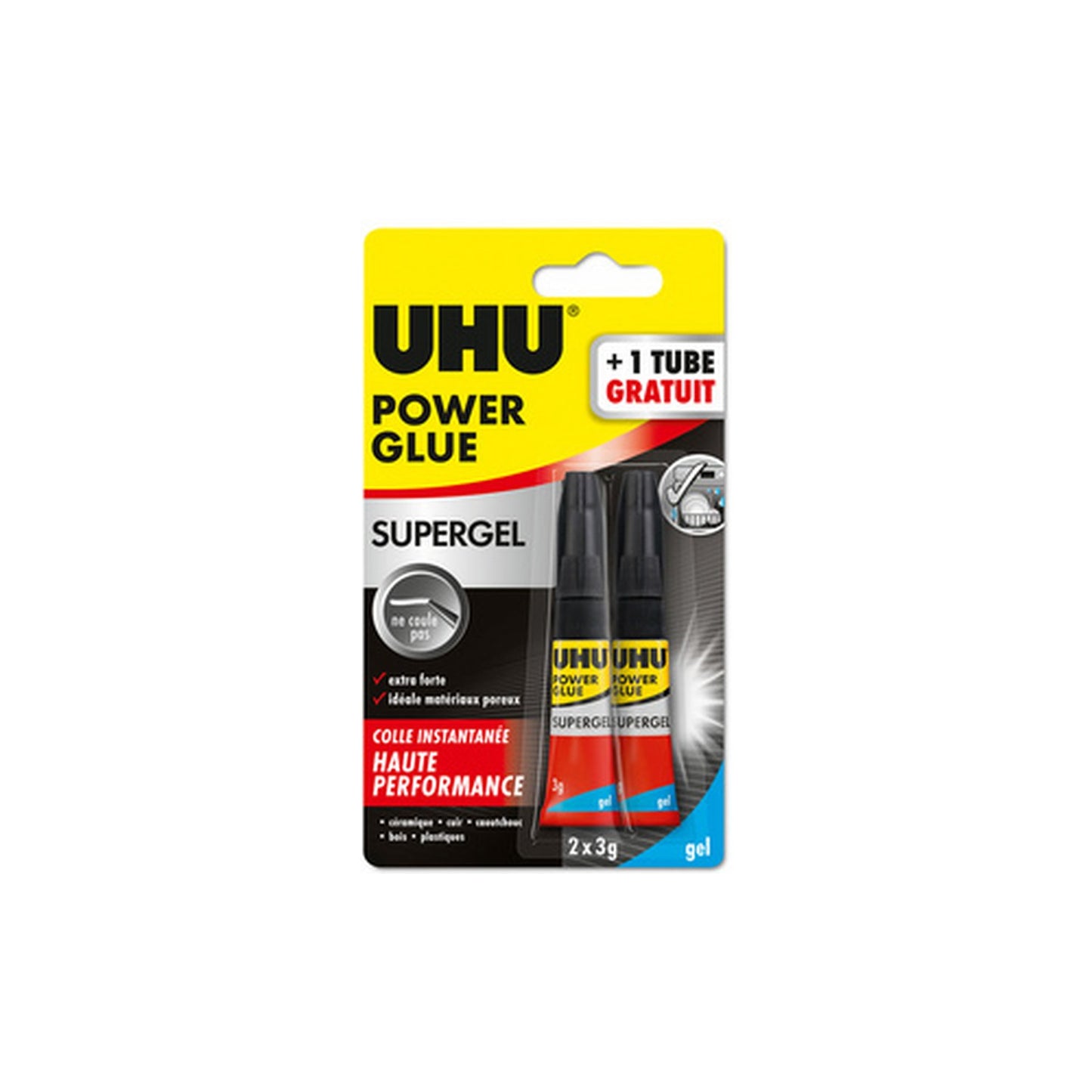 UHU Colle instantanée POWER GLUE ultra rapide SUPERGEL, 3 g