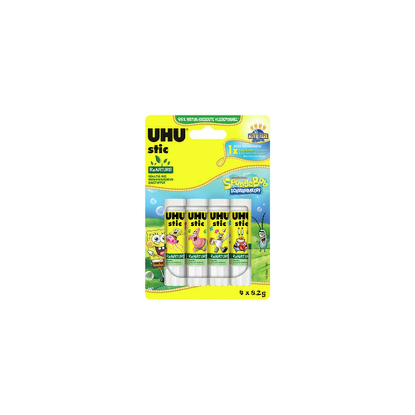 UHU Bâton de colle stic ReNATURE Bob l'éponge, 4 x 8,2 g