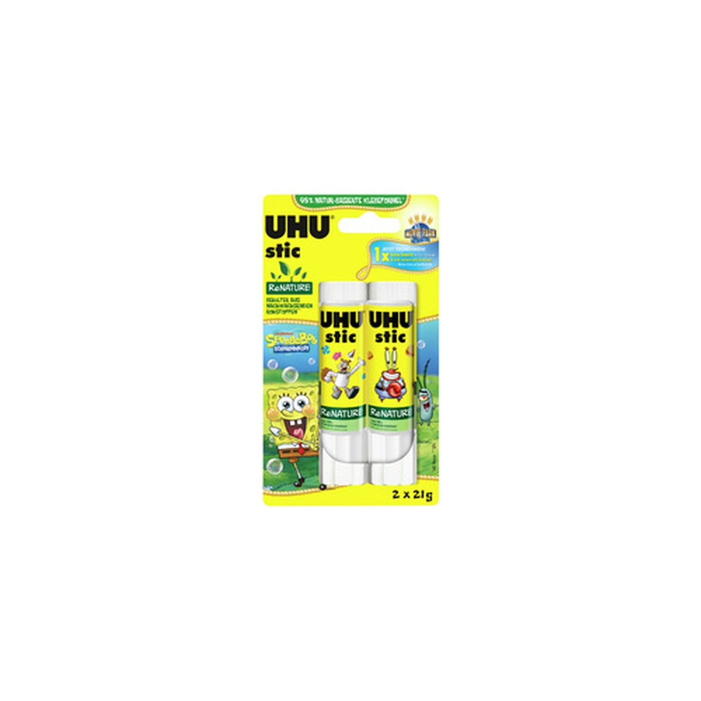 UHU Bâton de colle stic ReNATURE Bob l'éponge, 2 x 21 g