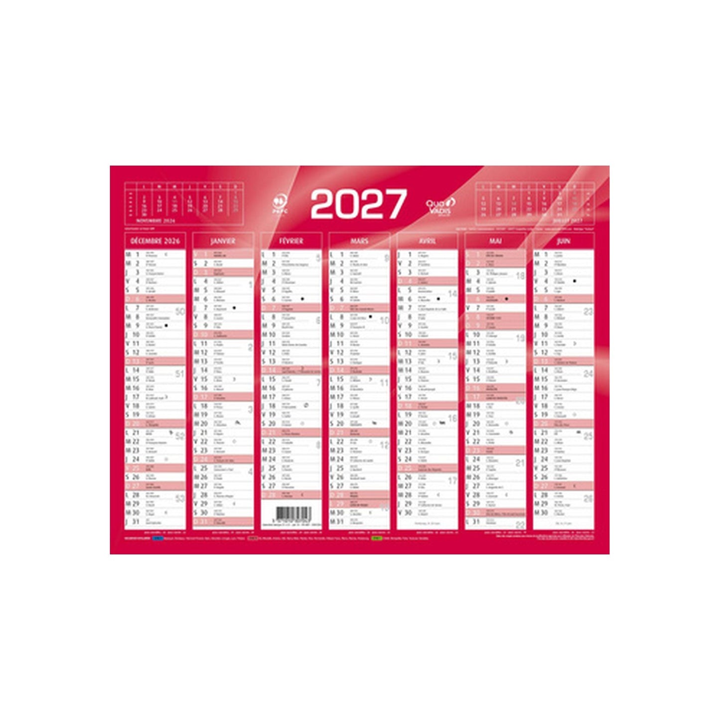 QUO VADIS Calendrier de banque rouge, 270 x 210 mm, 2027