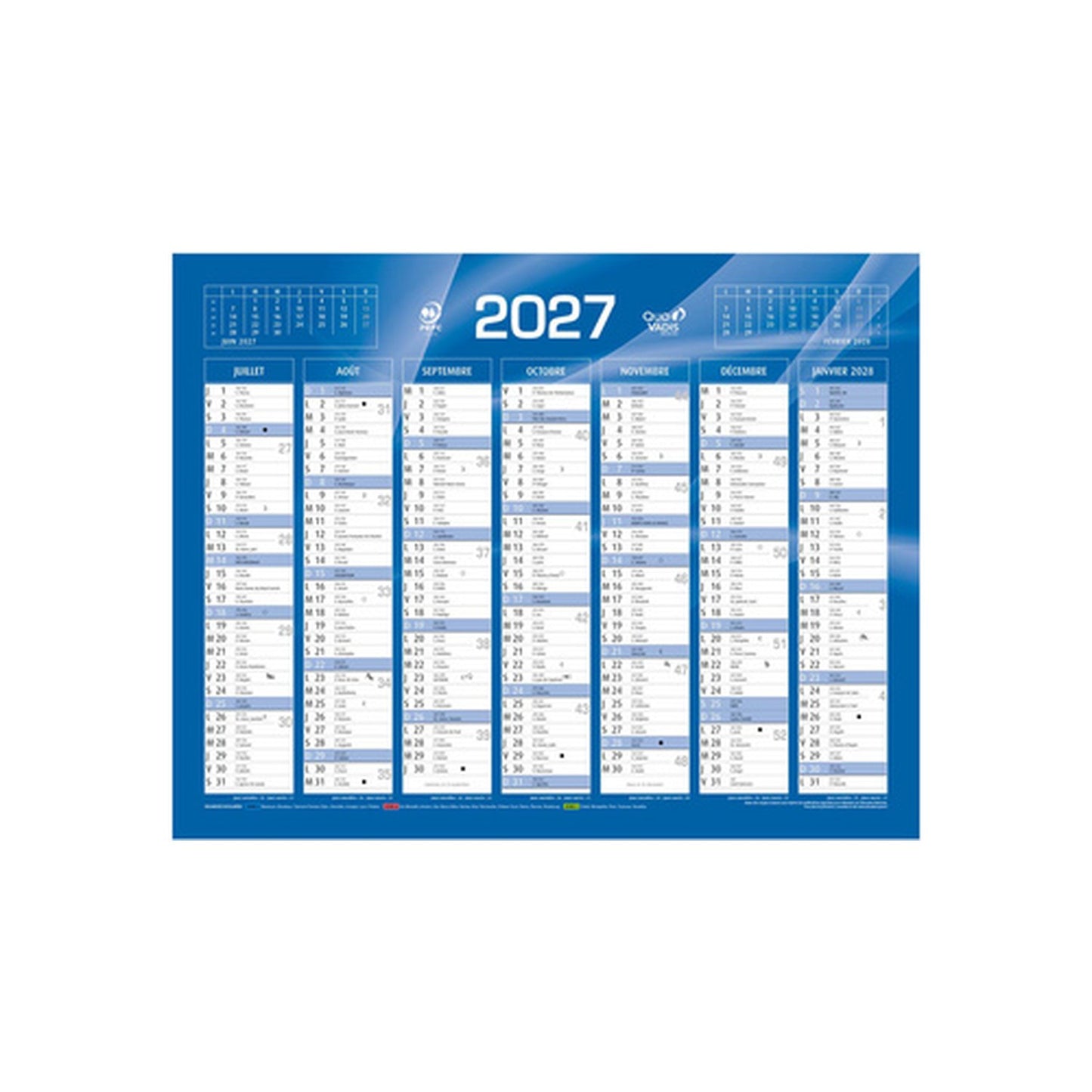 QUO VADIS Calendrier de banque bleu, 430 x 335 mm, 2027