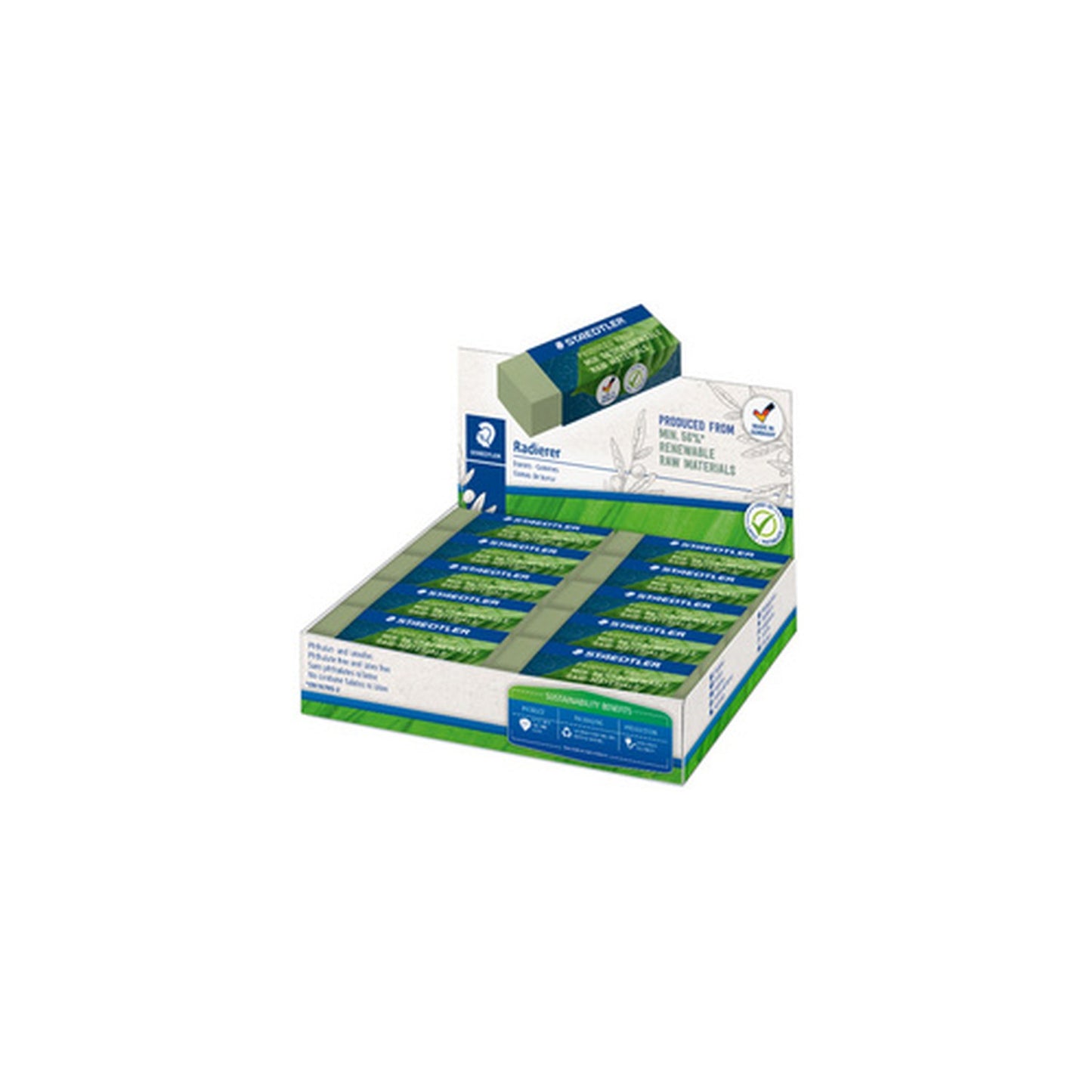 STAEDTLER Gomme, 65 x 23 x 13 mm, vert olive, présentoir 20 x20