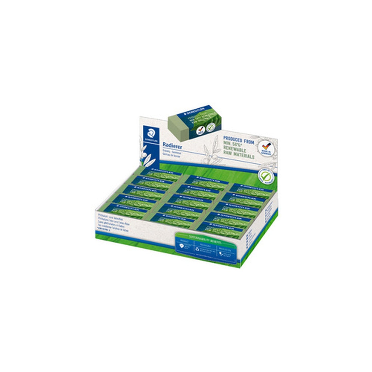 STAEDTLER Gomme, 43 x 19 x 13 mm, vert olive, présentoir 30 x30