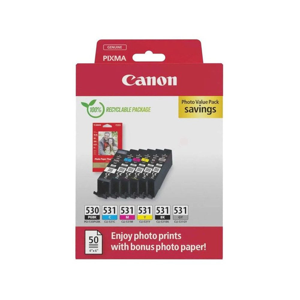 Cartouches d'origines Canon 6117C004 / PGI-530/CLI531 - multipack 6 couleurs : noire, cyan, magenta, jaune, grise
