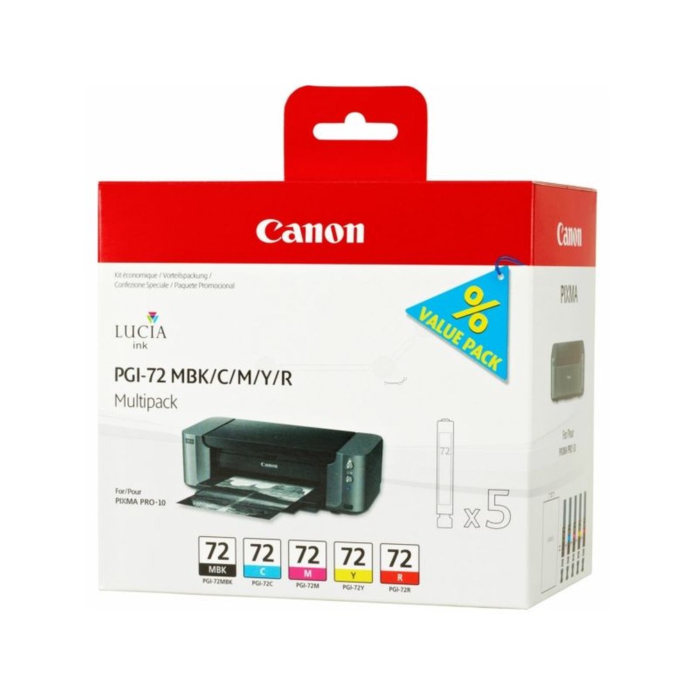 Cartouches d'origines Canon 6402B009 / PGI-72 - multipack 5 couleurs : noire, cyan, magenta, jaune, rouge