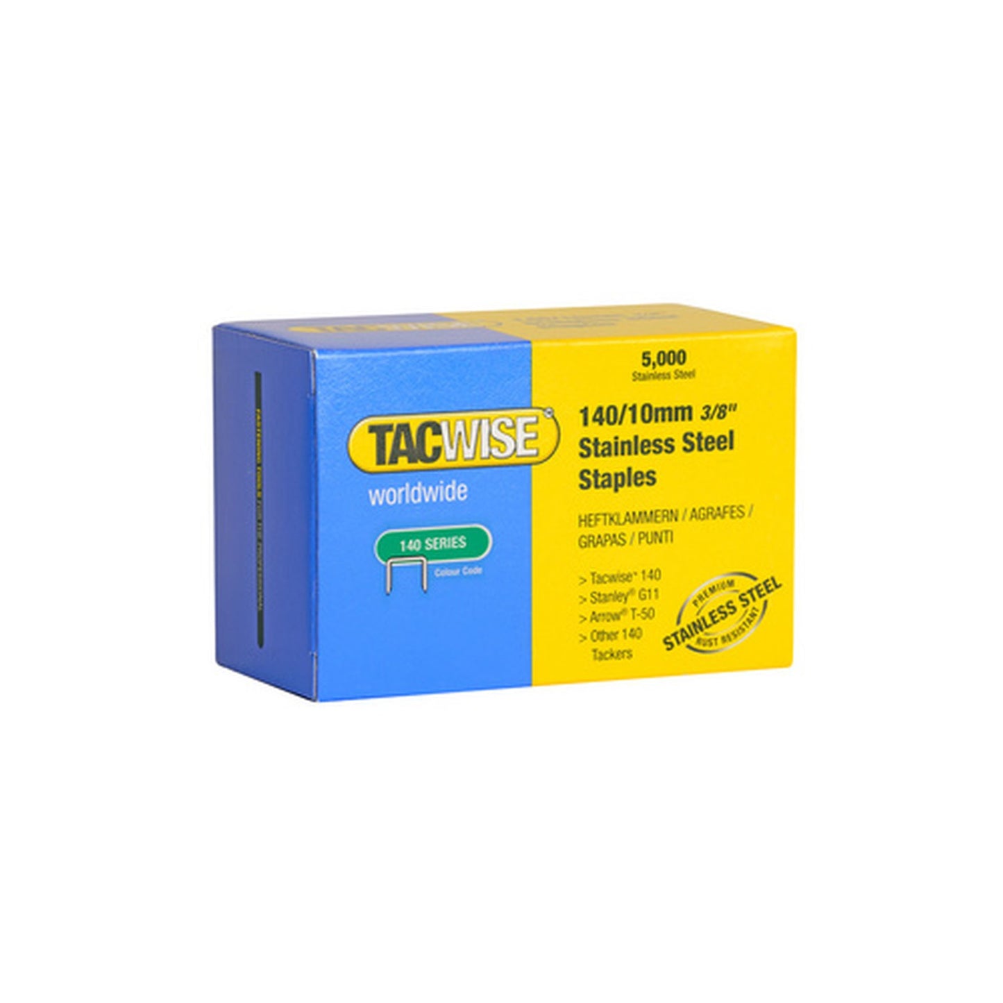 TACWISE Agrafes 140/10 mm, acier inoxydable, 5.000 pièces