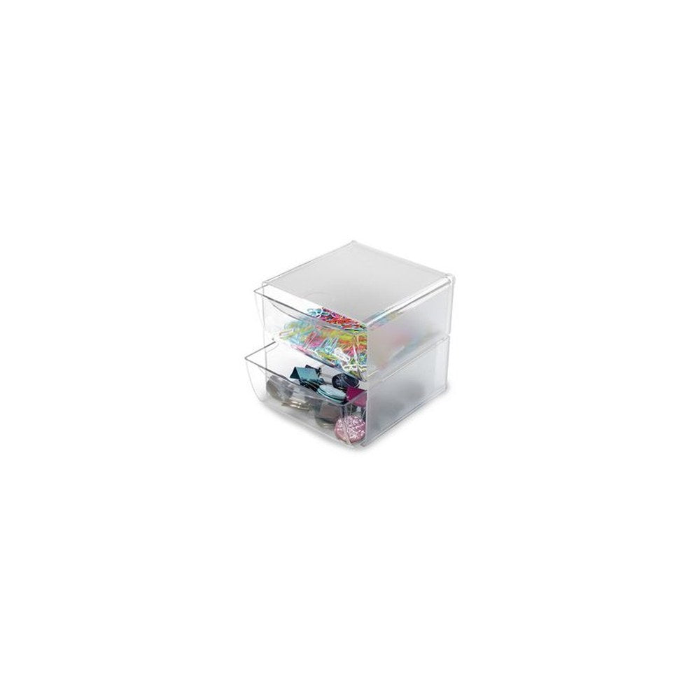 deflecto Boîte de rangement Cube, 2 tiroirs, cristal