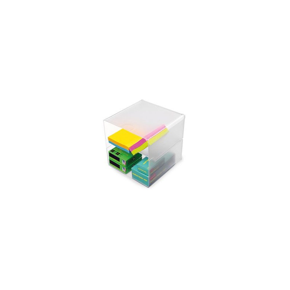 deflecto Boîte de rangement Cube, 2 casiers, cristal