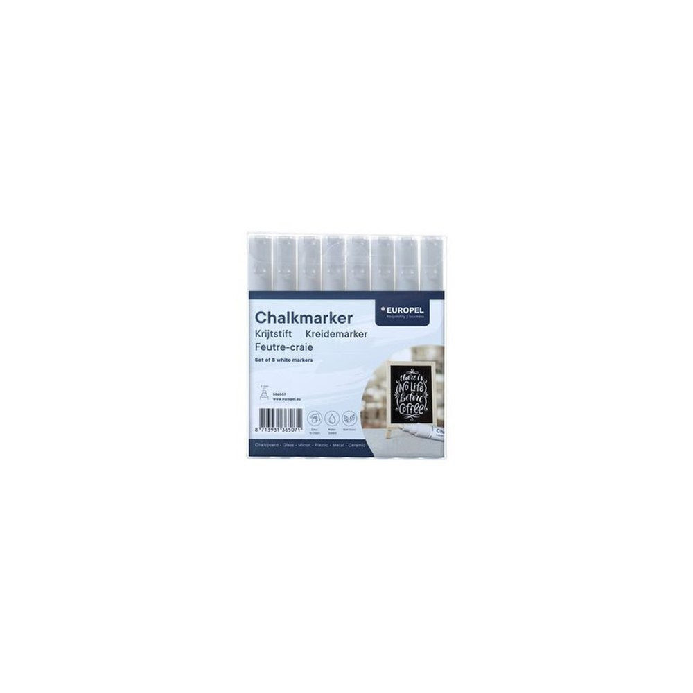 EUROPEL Marqueur craie 15 mm, étui de 8, blanc