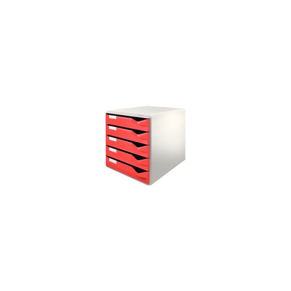 LEITZ Module de classement, 5 tiroirs, gris-clair/rouge