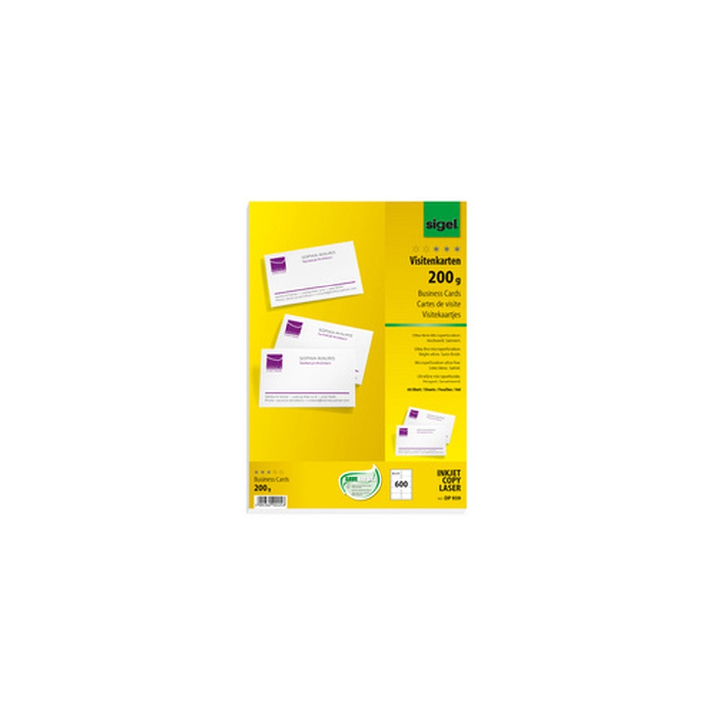 sigel cartes de visite, 85 x 55 mm, 200 g/m2, extra blanc
