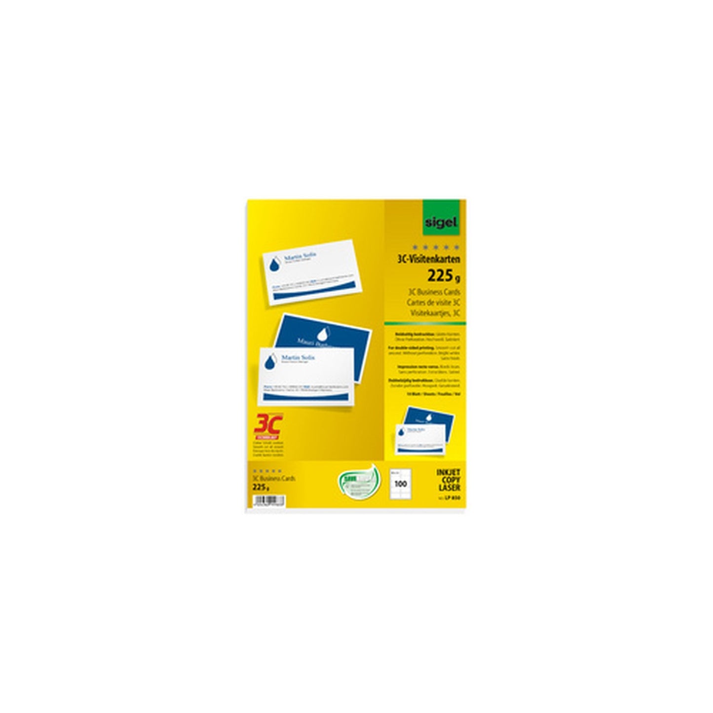 sigel Cartes de visite 3C, 85 x 55 mm, 225 g/m2, extra blanc