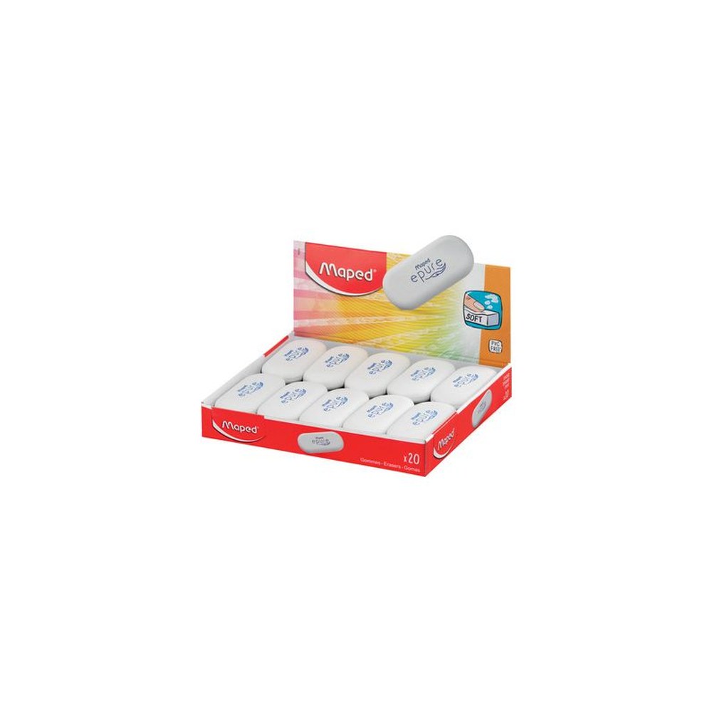 Maped Gomme plastique Epure, ovale, blanc, présentoir de 20 x20