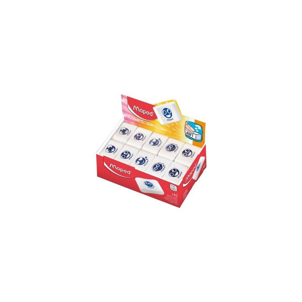 Maped Gomme en plastique Essentials Soft, blanc, présentoir x40
