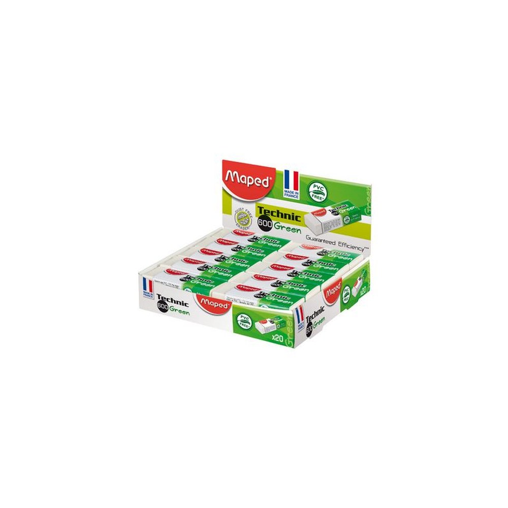 Maped Gomme plastique Technic  600 Green, présentoir de 20 x20