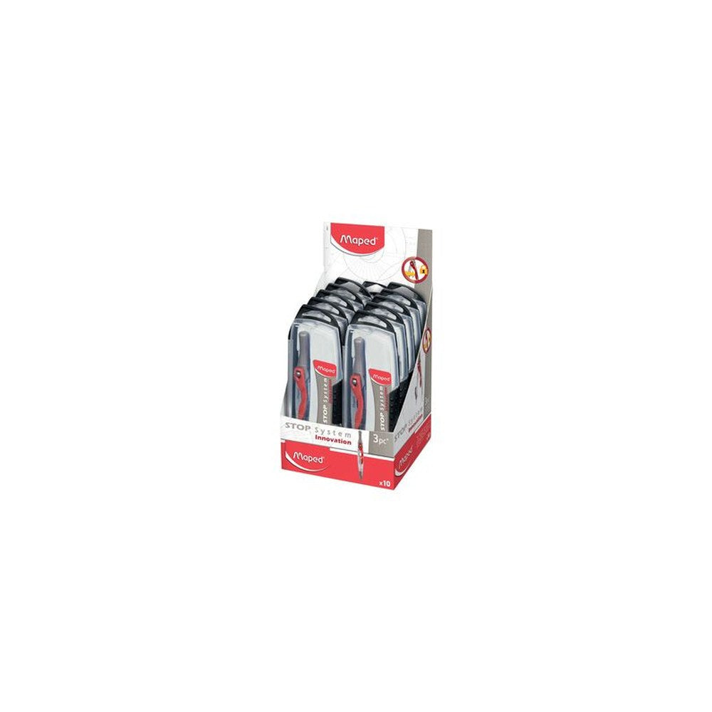 Maped Boîte de compas Stop System, 3 pièces, présentoir 10 x10