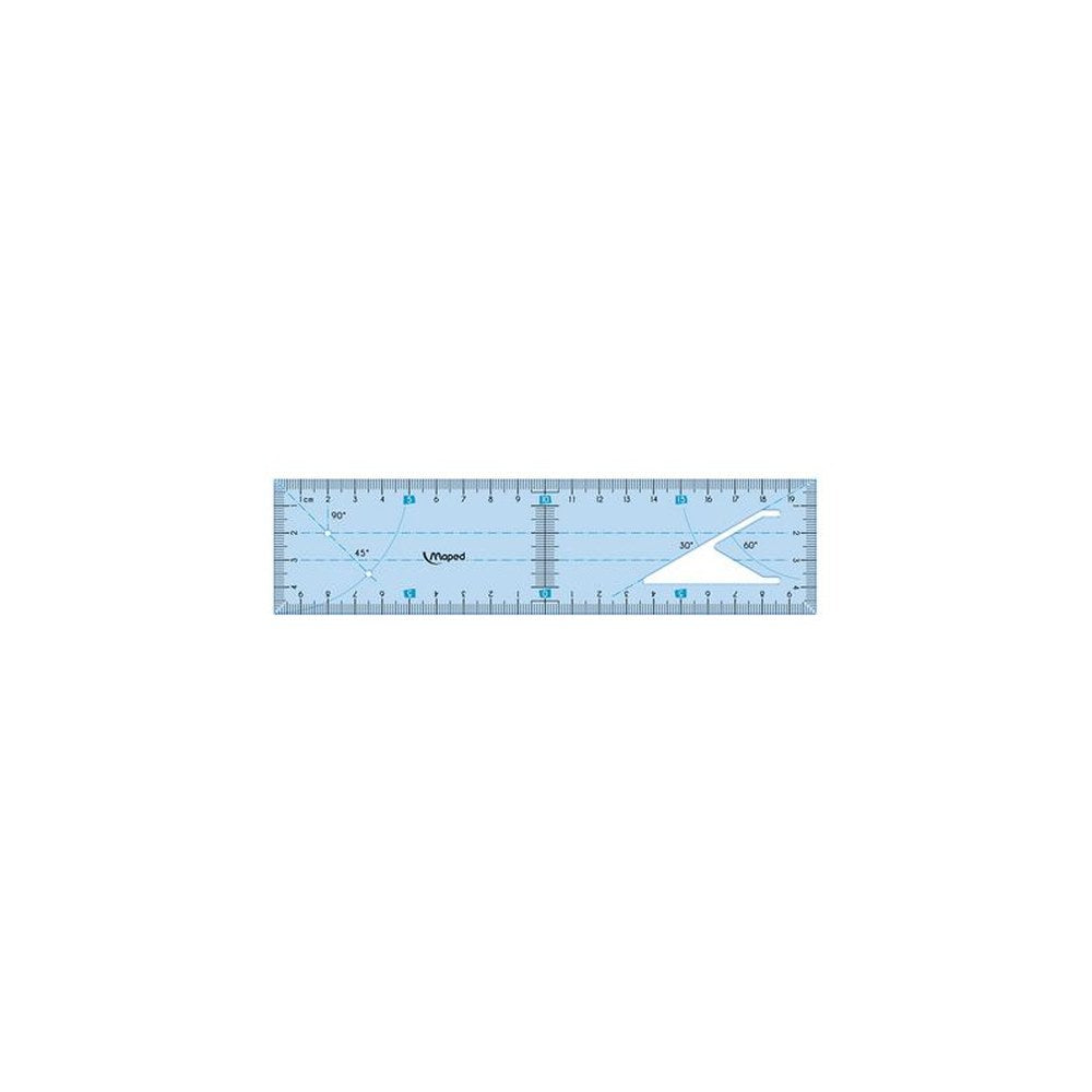 Maped Outil de traçage règle équerre 2en1, bleu transparent