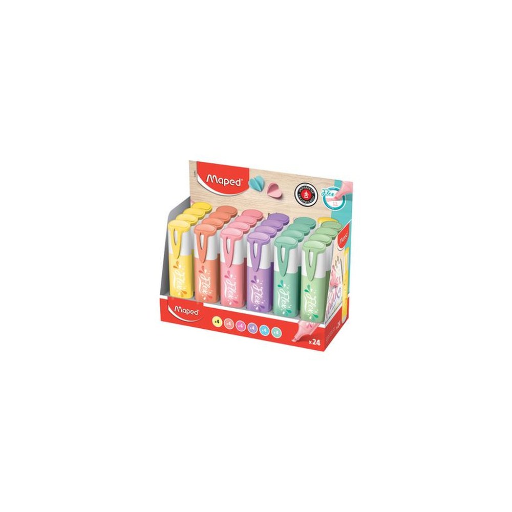 Maped Surligneur FLEX PASTEL, pointe souple, présentoir, 24 x24
