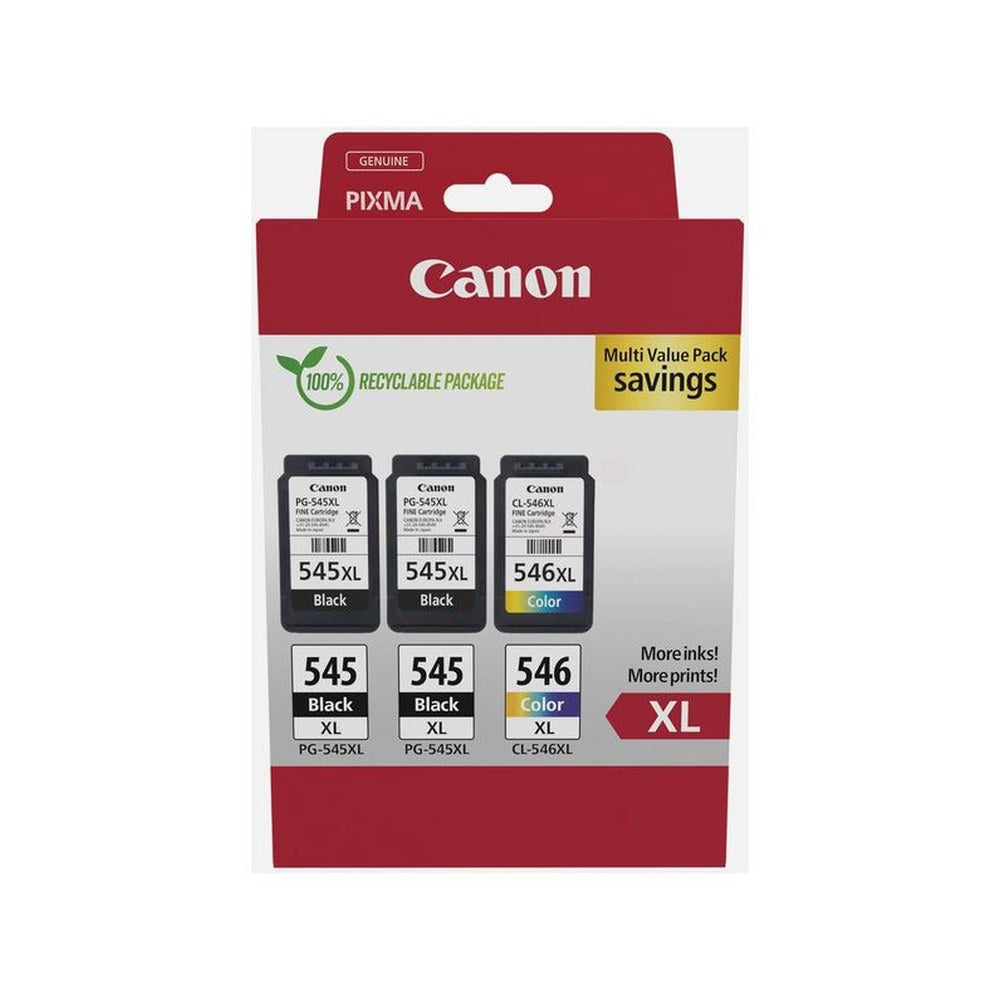 Cartouches d'origines Canon 8286B013 / PG-545XL+CL-546XL - multipack 3 couleurs : noire, multicouleur