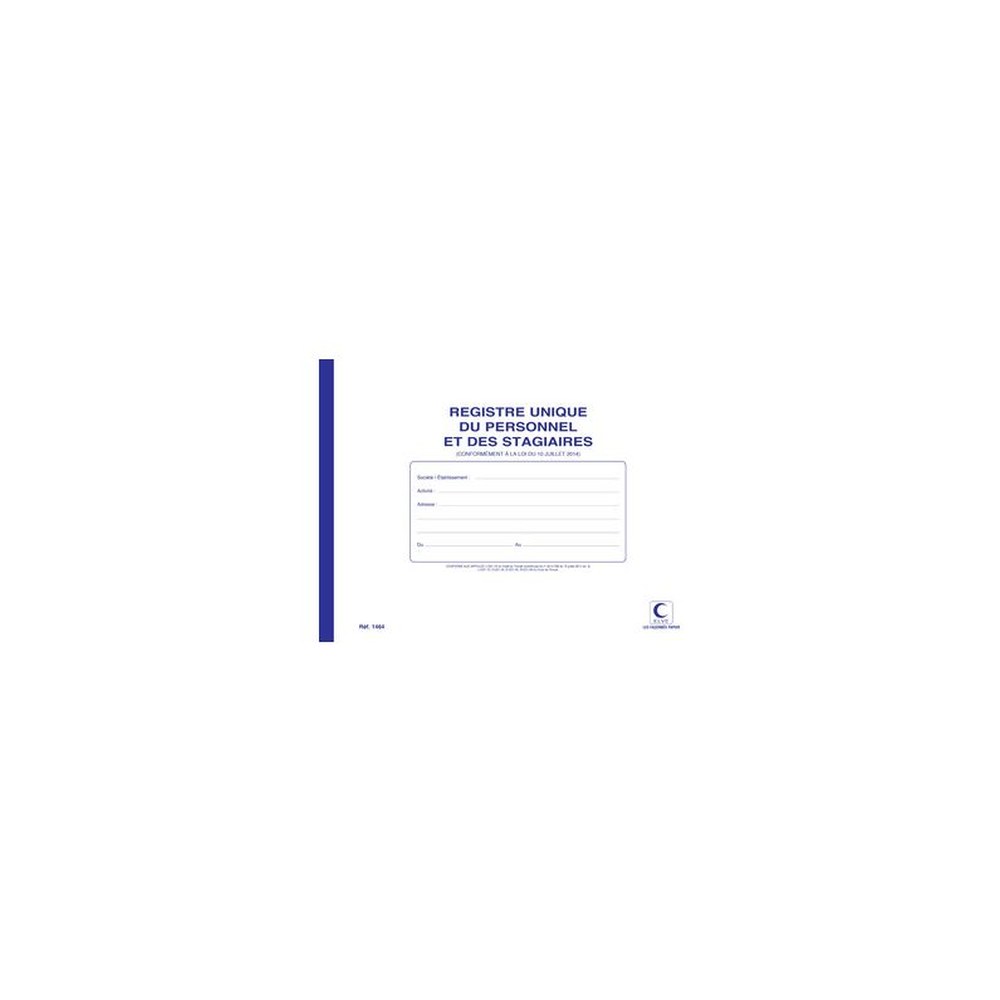 ELVE Registre unique du personnel & des stagiaires, 52 pages