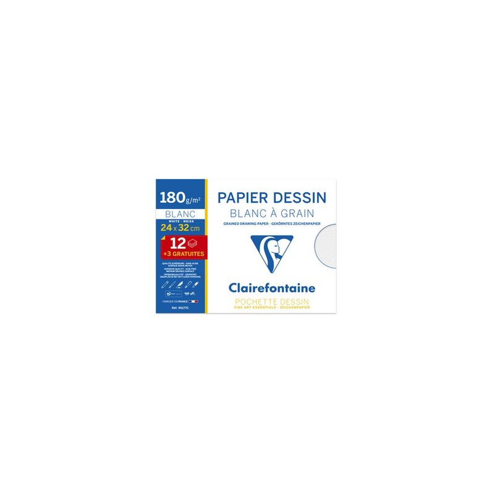 Clairefontaine Papier dessin "Blanc à Grain", pack promo