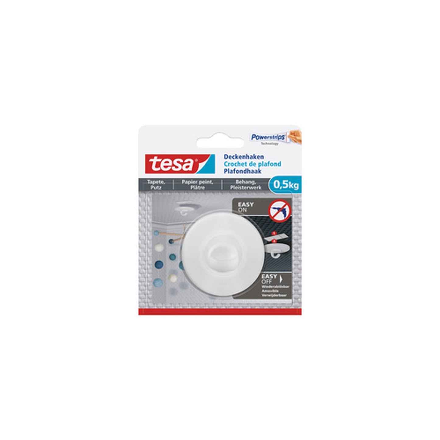 tesa Powerstrips Crochet fixation plafond, 0,5 kg
