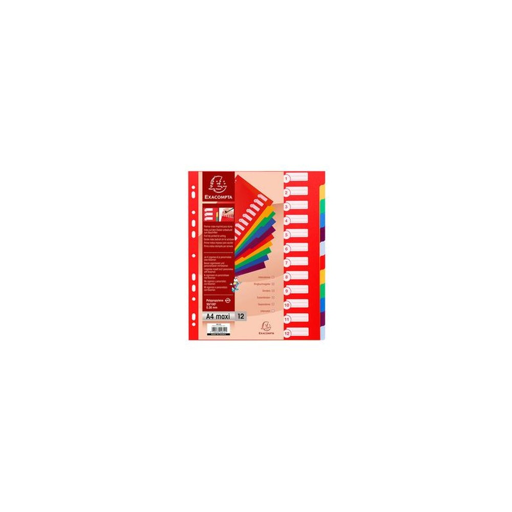 EXACOMPTA Intercalaires en plastique, uni, A4+, 12 touches