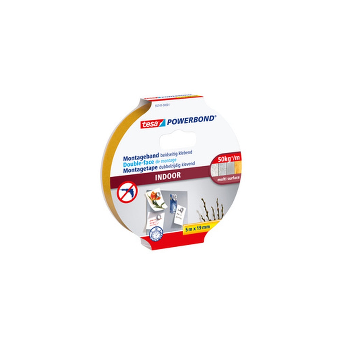 tesa Powerband Adhésif de montage INDOOR, 19 mm x 5 m
