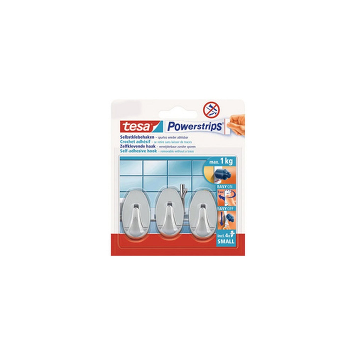tesa Powerstrips Crochet adhésif SMALL, ovale, chromé