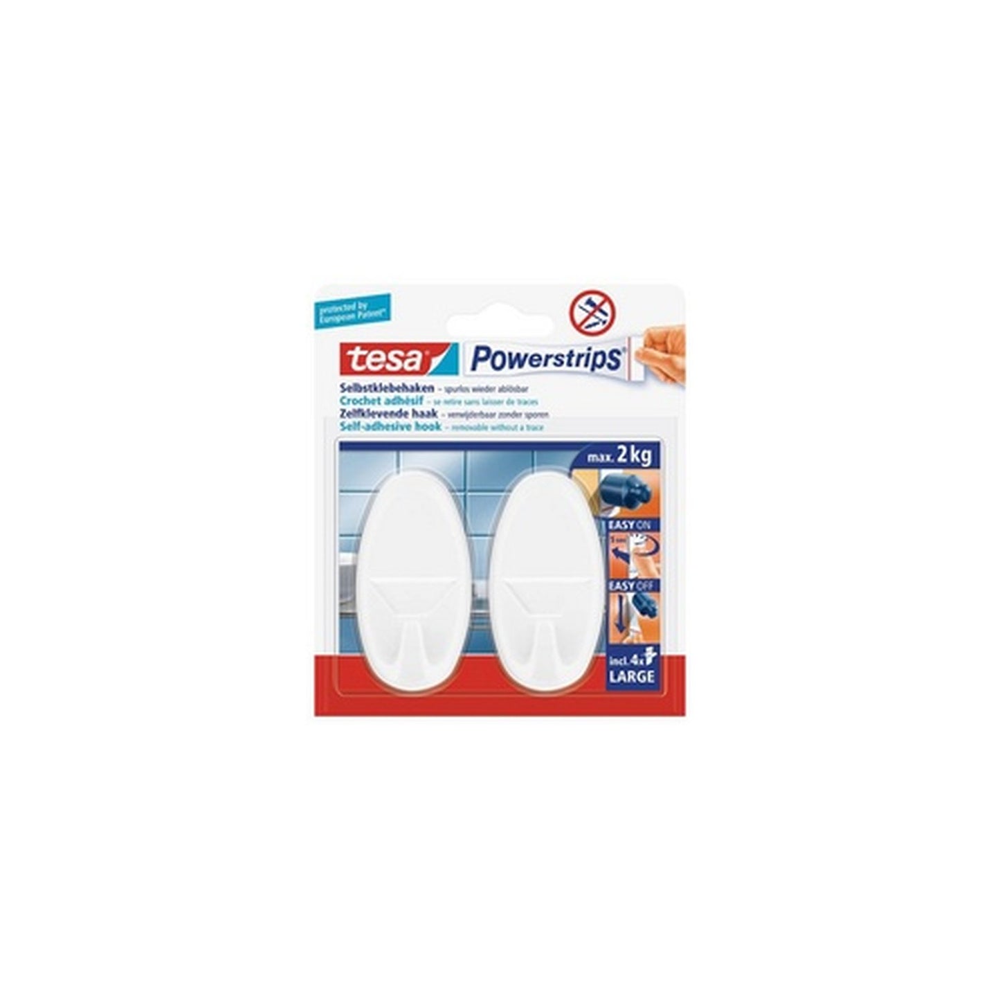 tesa Powerstrips Crochet adhésif LARGE, oval, blanc