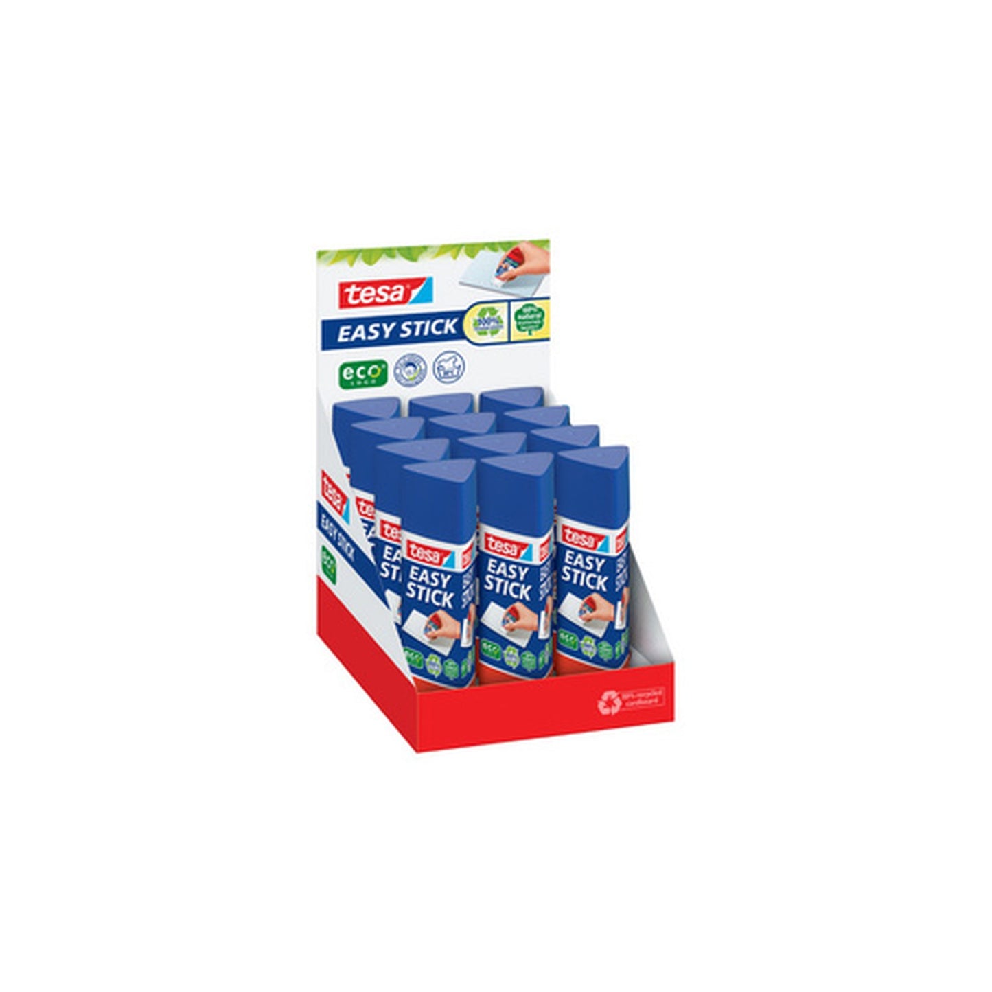 tesa ecoLogo Easy Stick Bâton de colle, 25 g, présentoir cmp x12