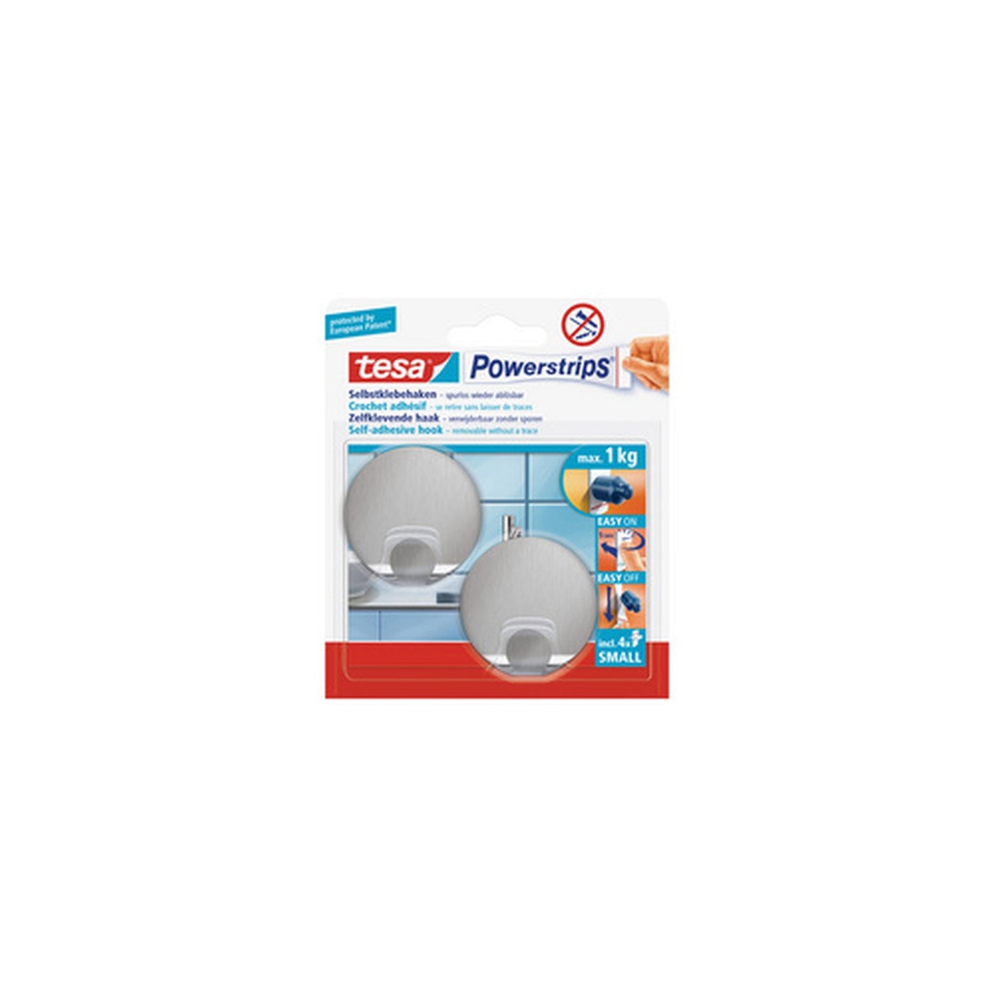 tesa Powerstrips Crochet adhésif SMALL, métal, rond
