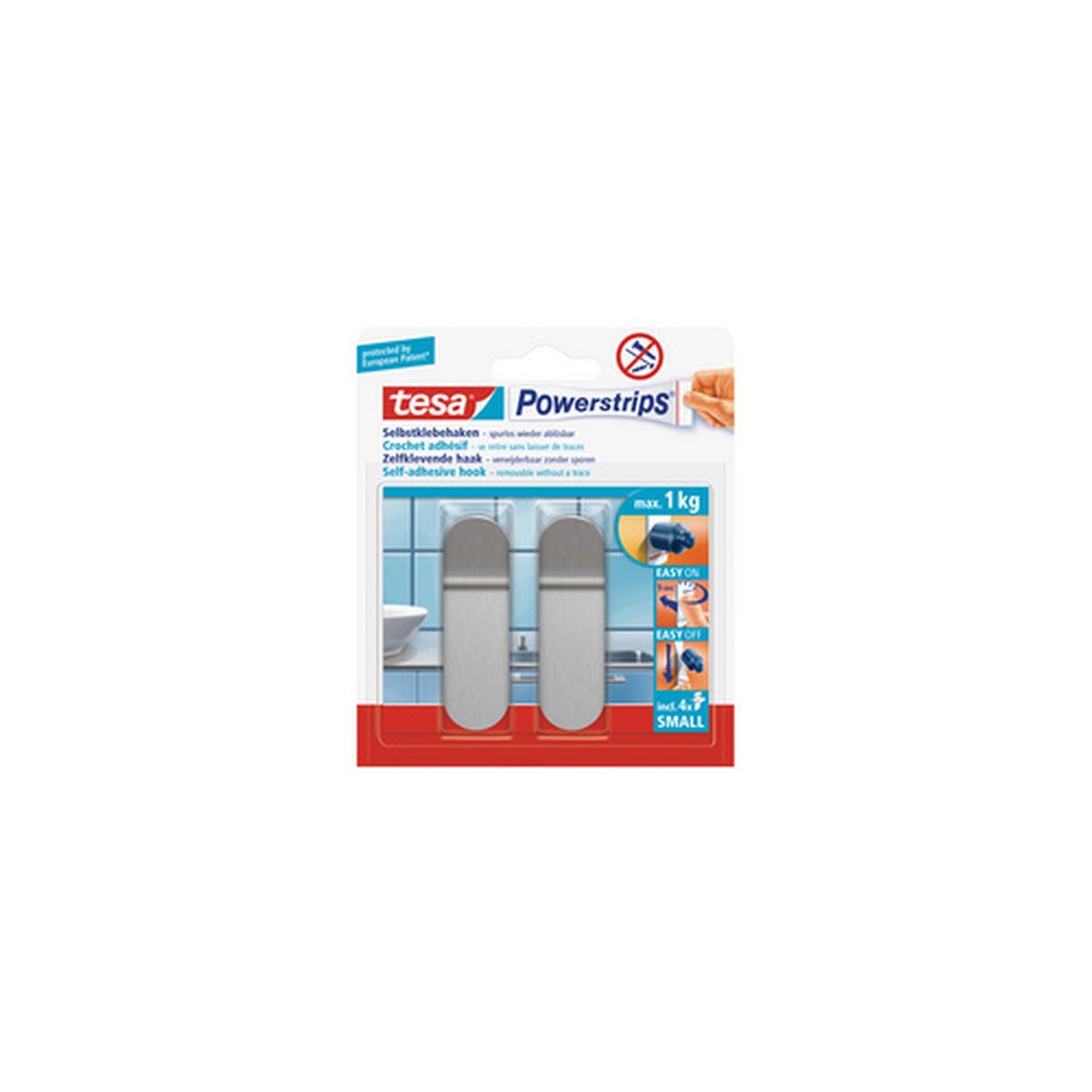 tesa Powerstrips Crochet adhésif SMALL, métal, long