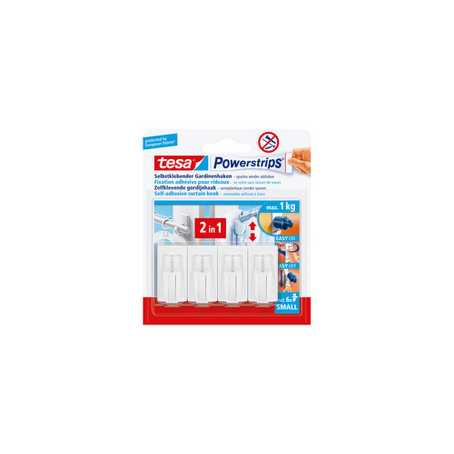 tesa Powerstrips Fixation adhésive pour rideaux Vario, blanc