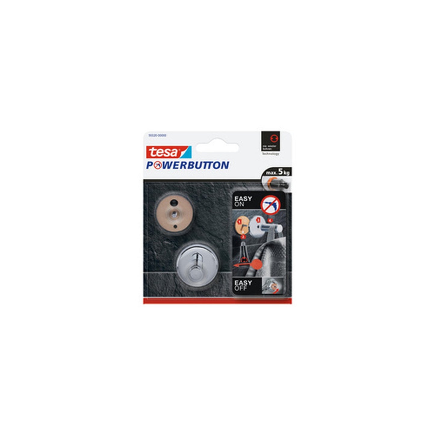 tesa Powerbutton Crochet adhésif Universal small, chrome