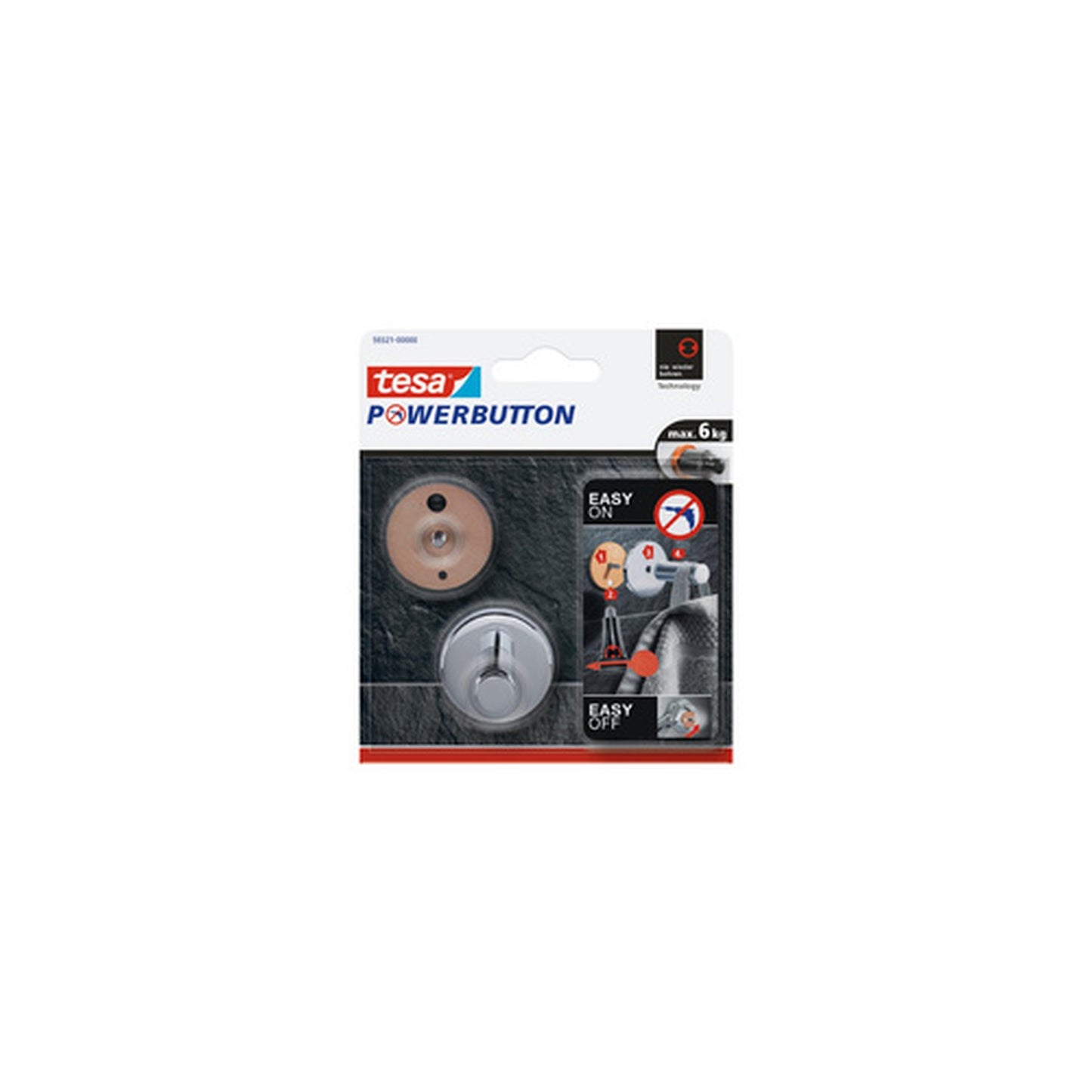 tesa Powerbutton Crochet adhésif Universal medium, chrome
