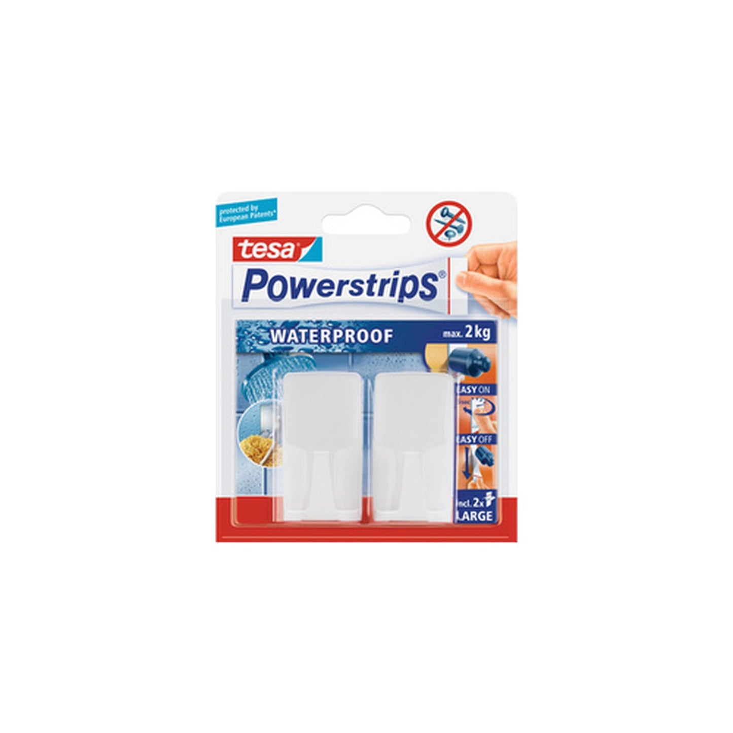 tesa Powerstrips Crochet "WAVE" WATERPROOF, blanc, plastique