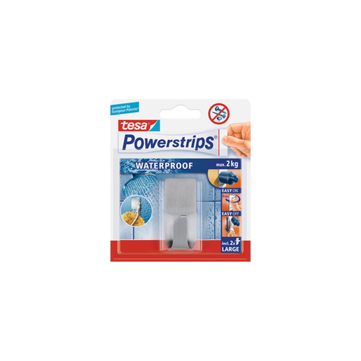 tesa Powerstrips Crochet ZOOM WATERPROOF Large, argent