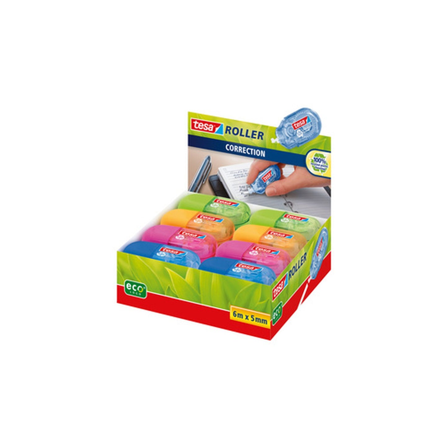 tesa ecoLogo Mini roller de correction jetable, 5 mm x 6 m x16