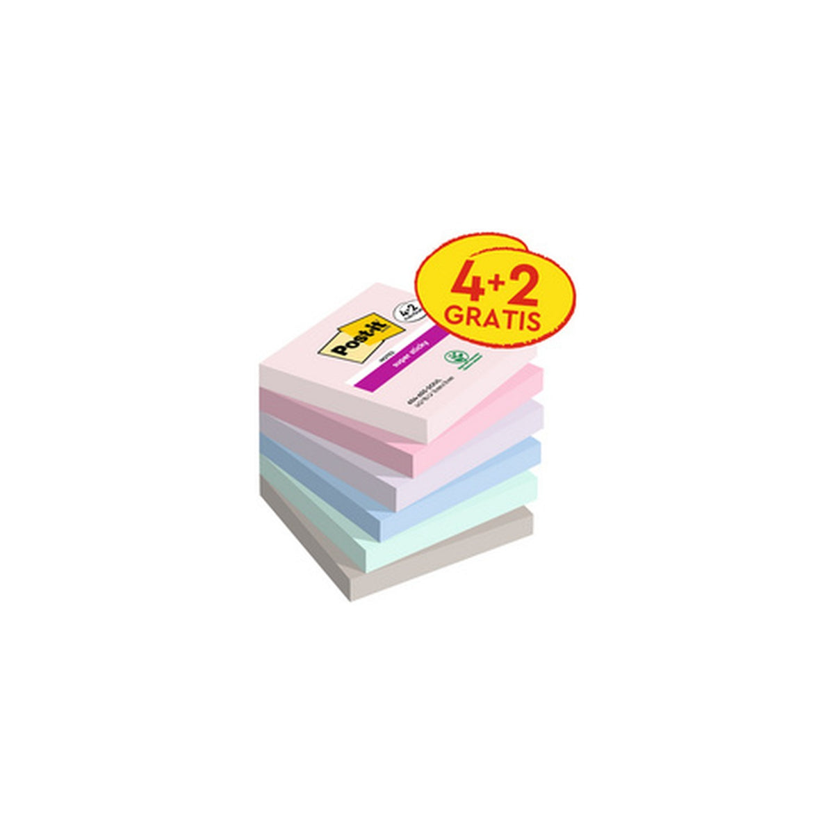 Post-it Bloc-note adhésif Super Sticky Notes, 76x76 mm, 4+2