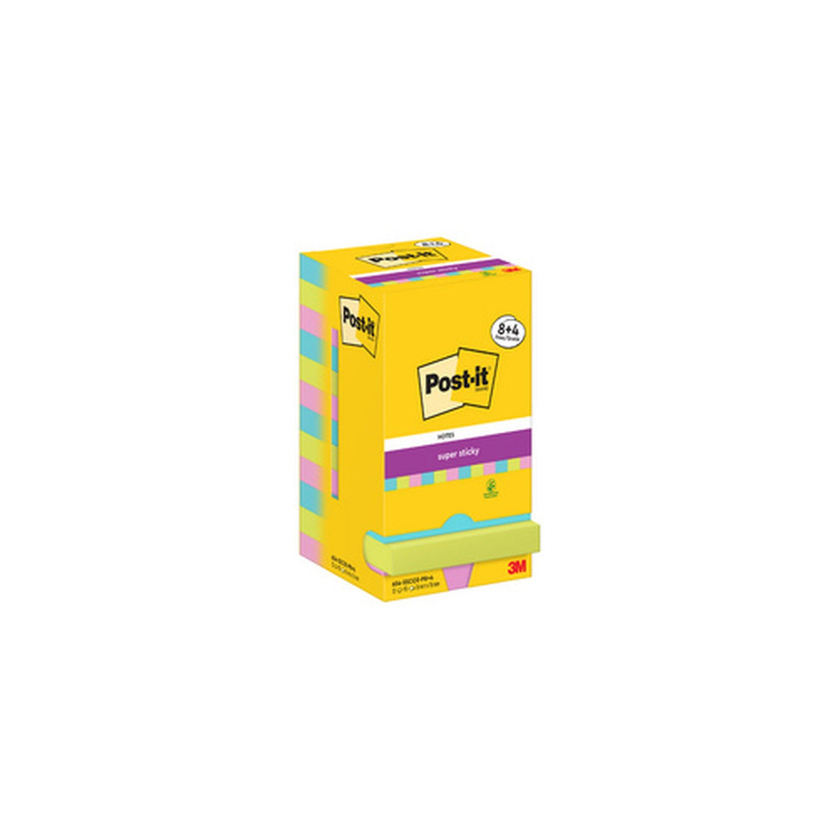 Post-it Bloc-note adhésif super sticky notes, 76x76 mm, 8+4