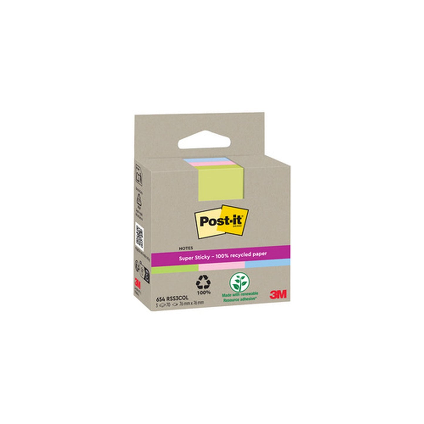 Post-it Bloc-note super sticky Recycling notes, coloré
