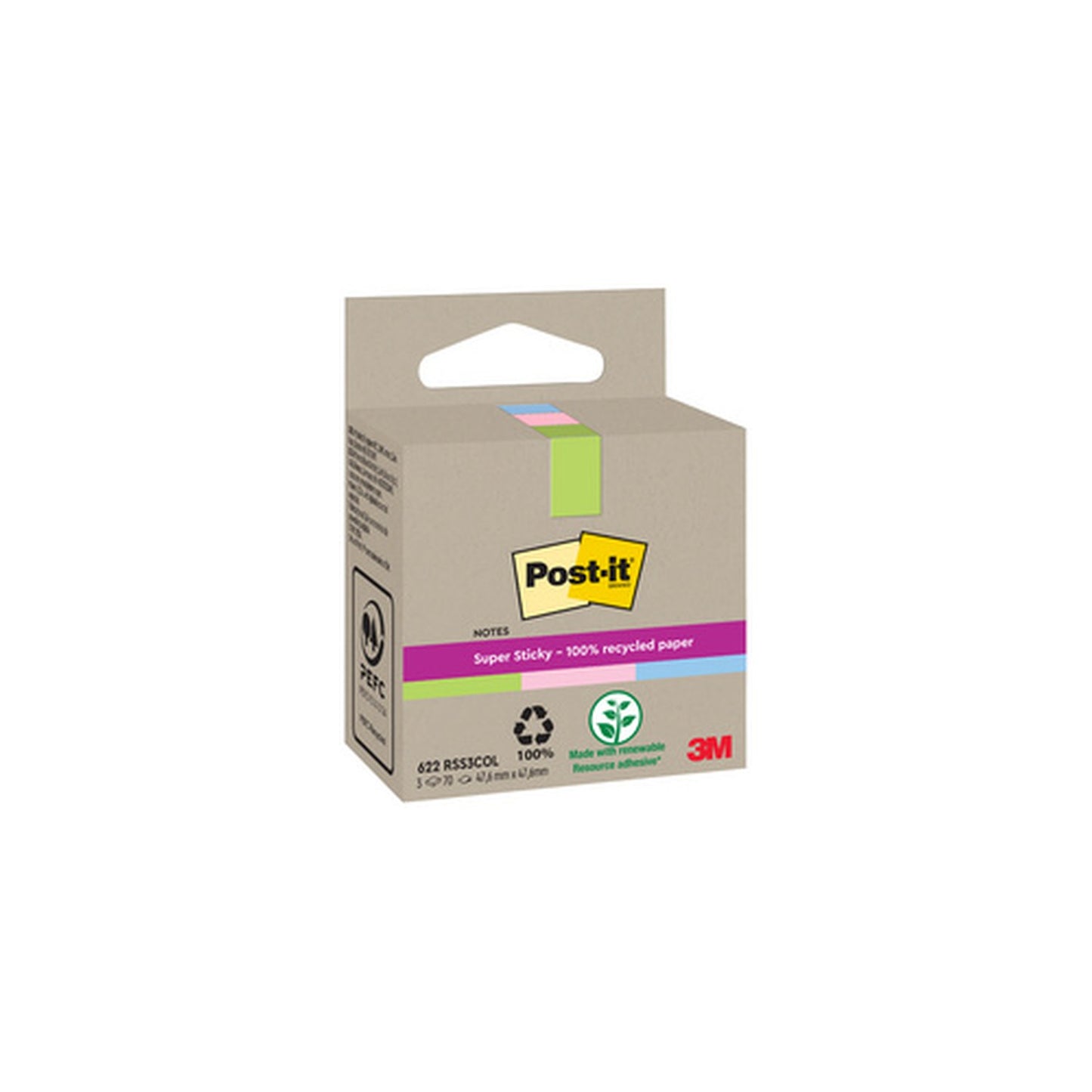 Post-it Bloc-note super sticky Recycling notes, coloré