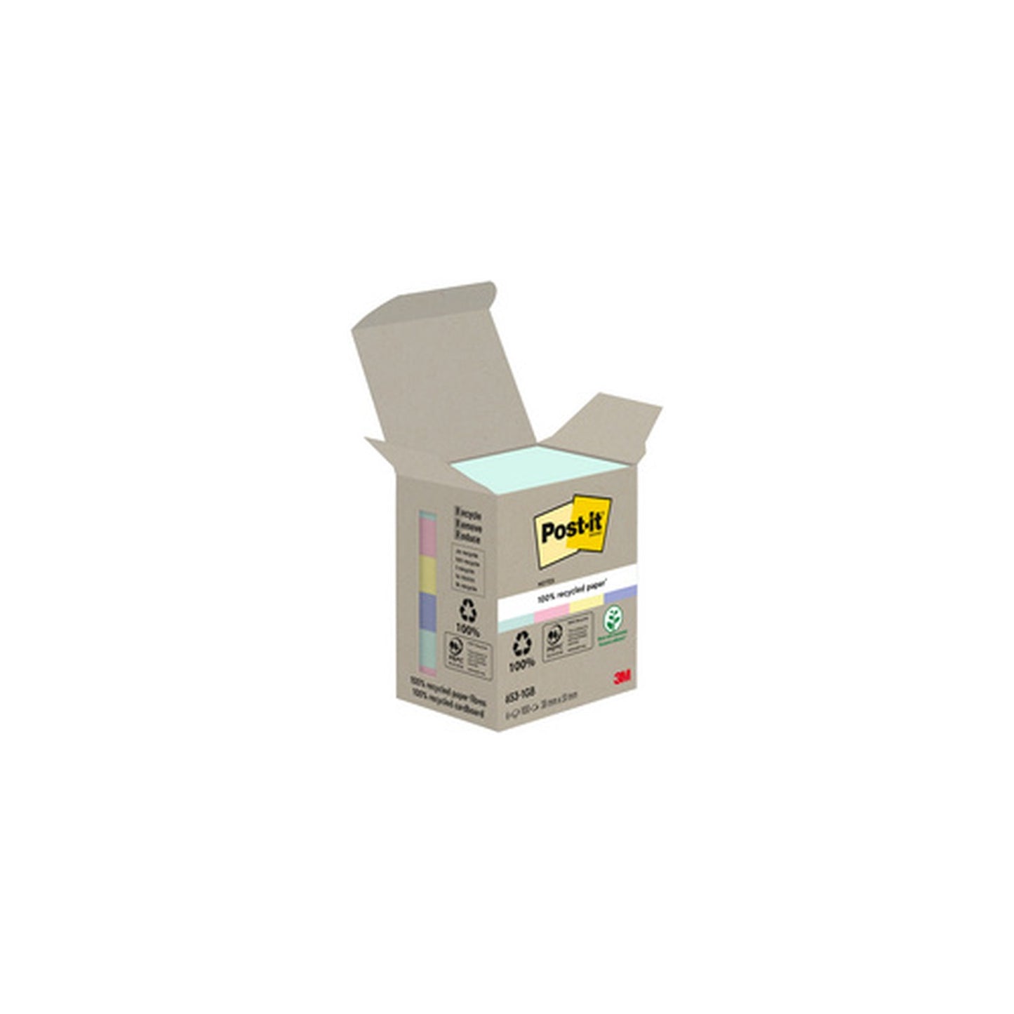 Post-it Bloc-note adhésif Recycling notes, 76x76 mm, assorti