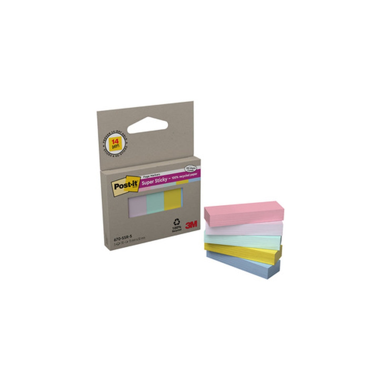 Post-it Marque-page Super Sticky Couleurs Pastel, 15 x 50mm