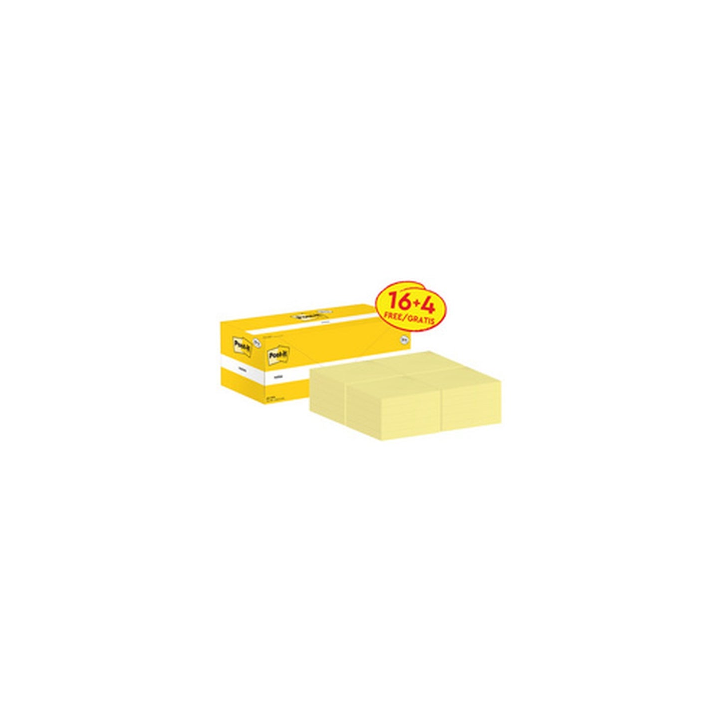 Post-it Bloc-notes adhésif, 76 x 76 mm, jaune, 16+4 gratuits